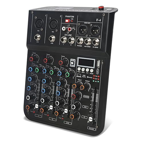 Professioneller Audio Mixer 4 Kanal Sound Mischpult USB Bluetooth MP3 Audio Sound Mixer 48 V Phantomspeisung Stereo DJ Studio Streaming Medien FX Reverb Verzögerungsprozessor von jindaaudio