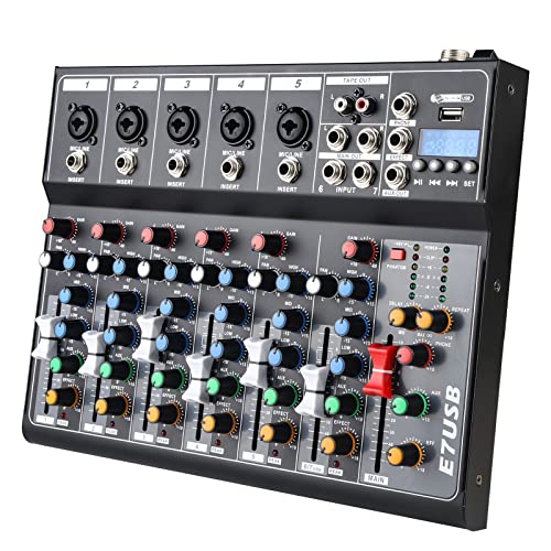 Professioneller Mixer Audio 7-Kanal-Sound-Mischpult USB Bluetooth MP3 48 V Phantomspeisung Stereo DJ Studio Streaming FX Reverb Delay Processor Professioneller Mixer Audio 7-Kanal-Sound-Mischpult USB Bluetooth MP3 48 V Phantomspeisung Stereo DJ Studio Streaming FX Reverb Delay Processor von jindaaudio