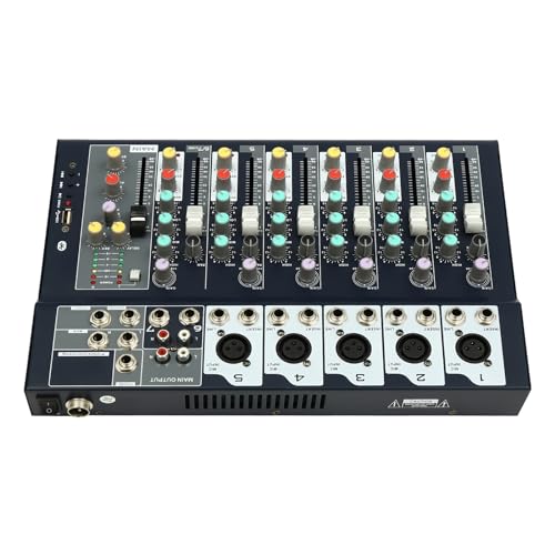 Professioneller Mixer, 7 Kanal Stereo Sound Mischkonsole, Live Mischpult Professionelles mit USB Bluetooth, DJ Audio Sound Mixer Konsole für Karaoke, Singen, Heim-KTV, Aufnahmestudios, Live-Streaming von jiumxliu