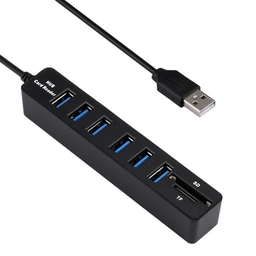 JJ-Shop24 USB HUB 6 Port Adapter mit MicoSD & SD-Kartenleser Notebook/Laptop/PC/MacBook von jj-shop24