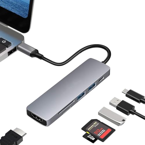 jj-shop24 6 in 1 USB C Hub Adapter HDMI 4K USB 3.0 Micro SD für TV MacBook Laptop Samsung von jj-shop24