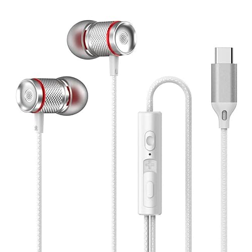 jj-shop24 In-Ear USB-C Kopfhörer Sport Headset BASS Für Huawei Samsung iPad Xiaomi Google weiß Silber von jj-shop24