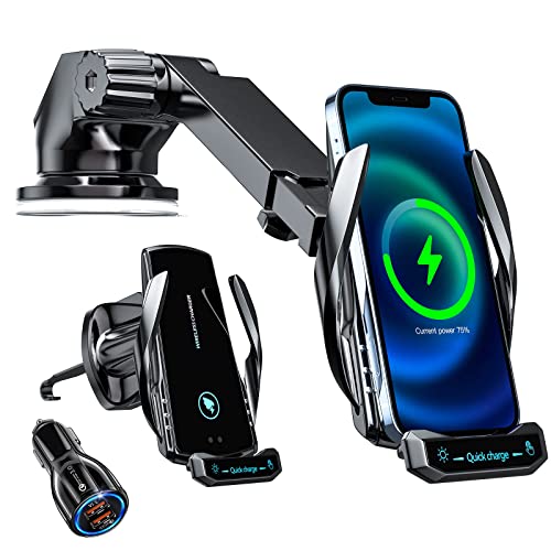 15W Fast Wireless Charger Auto Handyhalterung Mit Ladefunktion Autoinduktionsmotor Induktion Motor Betrieb Qi Ladestation Ladestation Auto Kfz Handy Halterung Auto Lüftung (Schwarz + QC3.0 + Ständer) von jnerkert