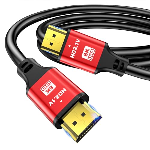 jojobnj 8K HDMI-Kabel, 1 m, High Speed HDMI-Kabel 48 Gbps 8 K @ 60 Hz 4 K @ 120 Hz, HDCP 2.2 & 2.3, DTS:X, HDR 10, kompatibel mit Roku TV/eARC/3D/PS5/HDTV/Laptop/Blu-ray (Rot) von jojobnj