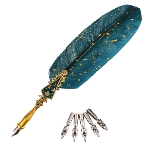 jojofuny 1 Satz Federkiel-Set für Dip-Stift zeichnen Kalligraphie Brief Nibs Federkiel-Kit Vintage Federkiel Malerei Tauchstift Füllfederhalter-Kit künstliche Feder Green von jojofuny