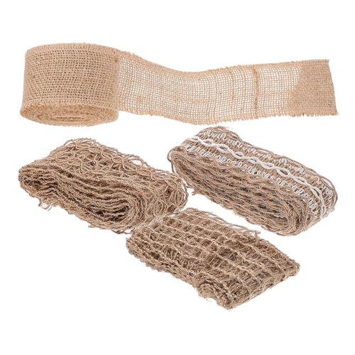 jojofuny 4 Rollen Geschenkverpackung Sackleinenband Ästhetisch Jute Hängend Wickeln Selbst Hohles Band Blumen Rustikal Florist Schleife Dünn Hochzeit Basteln Außenband Brown Stoff von jojofuny