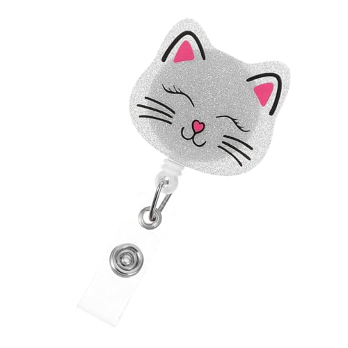 jojofuny Einfach zu ziehende ID-Schnalle Katzen-Ausweishalter Niedliche Tier-Abzeichenrollen Niedliche ausziehbare Ausweishalter süße Abzeichenrolle lustiger Ausweishalter Abs Silver von jojofuny