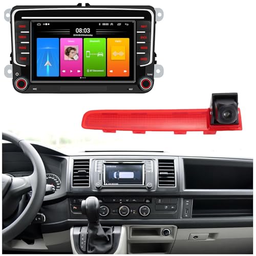 7'' AHD GPS Sat NAV Navigator Canbus Autoradio Wireless CarPlay Android Kompatibel mit V W Caravelle/T5 Multivan VI Touareg Kasten/California T6 Camper/Transporter (G7257 Radio+7258 Rückfahrkamera) von jojono
