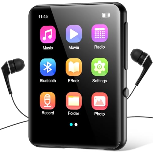 joliker 64 GB MP3-Player mit Bluetooth 5.0, tragbarer digitaler verlustfreier Musikplayer mit integriertem Lautsprecher, 2,4-Zoll-Voll-Touchscreen, UKW-Radio, Line-in-Sprachrekorder, Kopfhörer im Lie von joliker