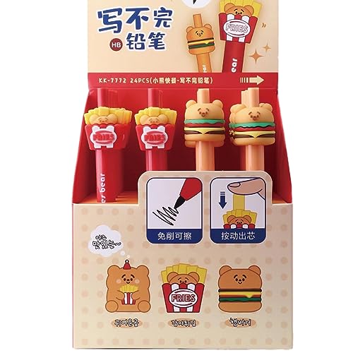 2pc Koreanische Burger & Pommes Form Automatische Bleistift Student Nette Spitzer-Frei Bleistift-Schnelle Mahlzeit von joyxiwa