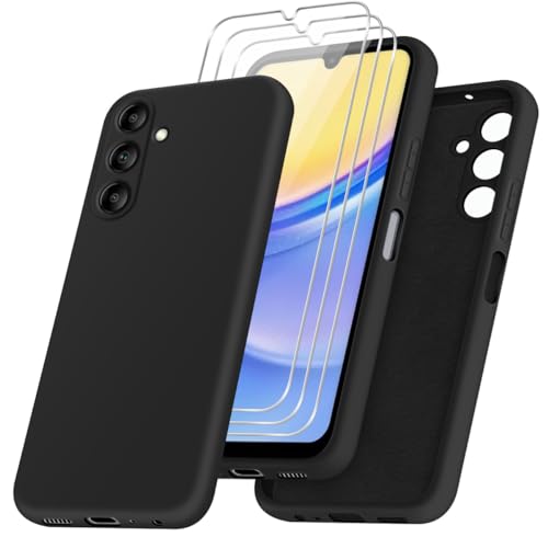 jrester Hülle kompatibel mit Samsung Galaxy A15 5G / 4G, Schwarz Weich Silikon Handyhülle Schutzhülle mit DREI Gehärtetes Glas Schutzfolie Displayschutzfolie für Samsung Galaxy A15 jrester Hülle kompatibel mit Samsung Galaxy A15 5G / 4G, Schwarz Weich Silikon Handyhülle Schutzhülle mit DREI Gehärtetes Glas Schutzfolie Displayschutzfolie für Samsung Galaxy A15 von jrester
