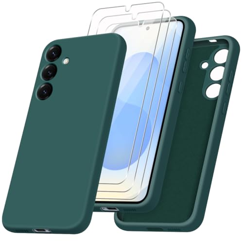 jrester Hülle kompatibel mit Samsung Galaxy S24/S25 5G Hülle mit 3 Stück Gehärtetes Glas Schutzfolie, Grün Weich Silikon Schutzhülle für Samsung Galaxy S24/S25 5G von jrester