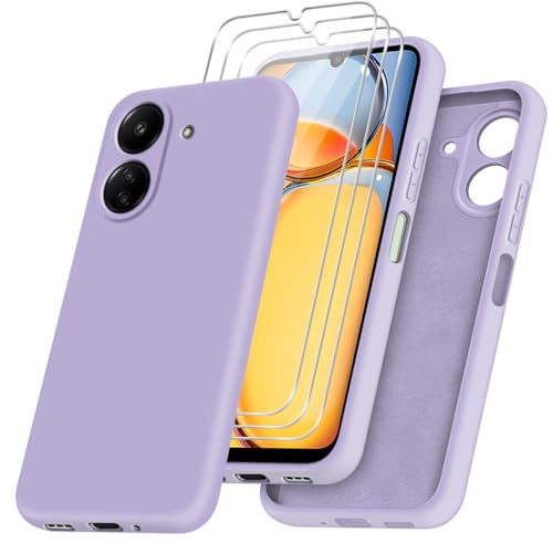 jrester Hülle kompatibel mit Xiaomi Redmi 13C 4G / Xiaomi Poco C65, Lila Weich Silikon Handyhülle Schutzhülle mit DREI Gehärtetes Glas Schutzfolie Displayschutzfolie jrester Hülle kompatibel mit Xiaomi Redmi 13C 4G / Xiaomi Poco C65, Lila Weich Silikon Handyhülle Schutzhülle mit DREI Gehärtetes Glas Schutzfolie Displayschutzfolie von jrester