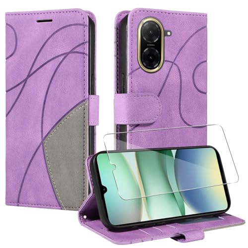jrester Hülle kompatibel mit Xiaomi Redmi A5 4G EU Version Hülle（Nicht für 5G/4G Global Version）-PU Leder-Handyhülle Schutzhülle mit 1 Stück Gehärtetes Glas Schutzfolie Displayschutzfolie - Lila von jrester