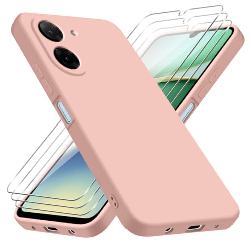 jrester Hülle kompatibel mit Xiaomi Redmi A5 4G EU Version Hülle（Nicht für 5G/4G Global Version） mit 3 Stück Gehärtetes Glas Schutzfolie, Rosa Weich Silikon Schutzhülle von jrester