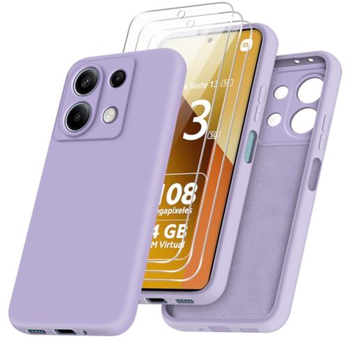 jrester Hülle kompatibel mit Xiaomi Redmi Note 13 5G（Nicht für 4G）, Lila Weich Silikon Handyhülle Schutzhülle mit DREI Gehärtetes Glas Schutzfolie Displayschutzfolie von jrester