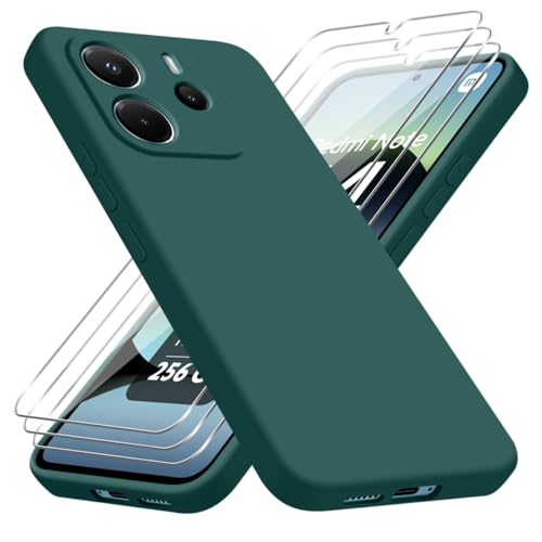 jrester Hülle kompatibel mit Xiaomi Redmi Note 14 4G EU Version Hülle（Nicht für Redmi Note 14 5G/4G Global Version） mit 3 Stück Gehärtetes Glas Schutzfolie, Grün Weich Silikon Schutzhülle von jrester
