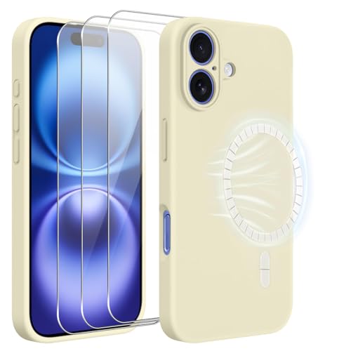 jrester Magnetische Hülle für iPhone 16 6.1" (Nicht für iPhone 16e) mit 3X gehärtetem Glas-Bildschirmschutz | Weiche Flüssigsilikon-Schutzhülle für iPhone 16 6.1" - Weiß von jrester