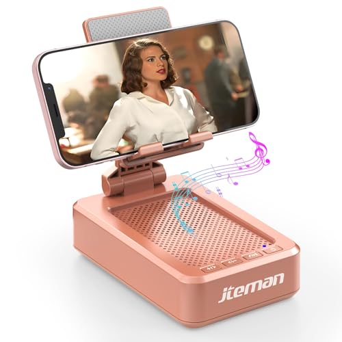 Jteman Tragbarer Handyständer mit Lautsprecher, Bluetooth, kabellos, Geschenke für Männer und Frauen, Küchenhelfer für Männer, Handyhalterung für den Schreibtisch – Roségold von jteman
