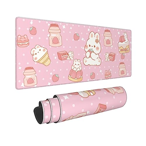 Kawaii Kaninchen-Erdbeer-Gaming-Mauspad, erweitertes großes Mauspad, 80 x 30 cm, rutschfeste Gummiunterseite, lange Schreibtischunterlage, genähte Kanten, Mauspad für Büro und Zuhause Kawaii Kaninchen-Erdbeer-Gaming-Mauspad, erweitertes großes Mauspad, 80 x 30 cm, rutschfeste Gummiunterseite, lange Schreibtischunterlage, genähte Kanten, Mauspad für Büro und Zuhause von juniissl