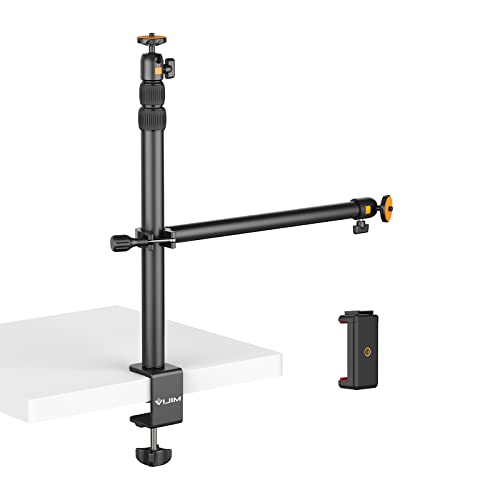 JUSMO Kamera-Schreibtischhalterung mit Hilfs-Haltearm, 43,9–104,9 cm verstellbar, Handy-Griff und 360°-Kugelkopf, Tisch-C-Klemme, Multi-Halterung für DSLR-Kameras, Telefon, Lichter und mehr von jusmo