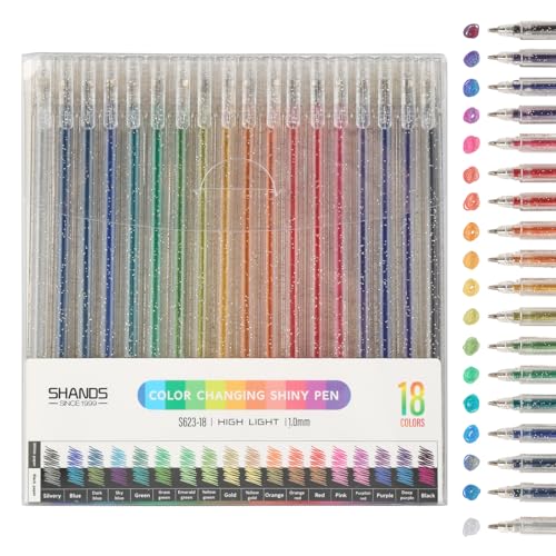 jwogngls 18 Stück Glitzerstifte Gel, Glitzer Gelschreiber Set,Glitzer-Gelstift,Druckkugelschreiber Mehrfarbig 1.0 MM Gelschreiber für Malbücher Karten von jwogngls