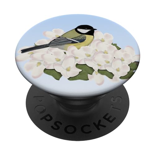 Kohlmeise auf Ast im Frühling Blüten Vogel Vogelfreund PopSockets mit austauschbarem PopGrip von jz.birds