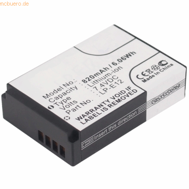 k.A. Akku für Canon LP-E12 Li-Ion 7,4 Volt 600 mAh schwarz k.A. Akku für Canon LP-E12 Li-Ion 7,4 Volt 600 mAh schwarz von k.A.