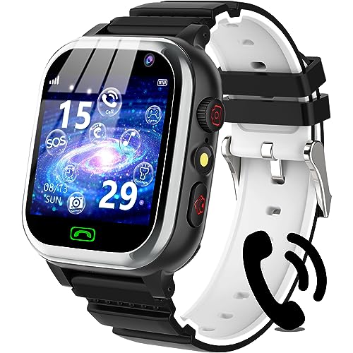 kaacly Smartwatch Kinder - Smartwatch für Kinder Telefon für Mädchen Jungen mit Anruf, SOS, 26 Spiele, SchrittzäHler, Musik, Kamera, Wecker, Schulmodus, Smartwatch Geschenke für Kinder Olive Black von kaacly