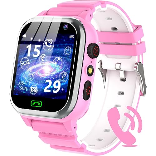 kaacly Smartwatch Kinder - Smartwatch für Kinder Telefon für Mädchen Jungen mit Anruf, SOS, 26 Spiele, SchrittzäHler, Musik, Kamera, Wecker, Schulmodus,Smartwatch Geschenke für Kinder Rose von kaacly