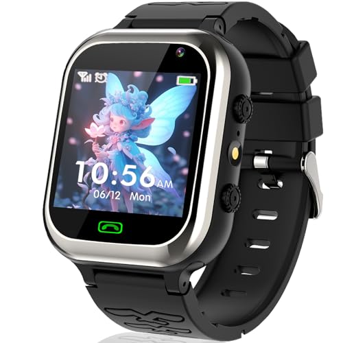 Smartwatch Kinder Telefonieren -Kinder Smartwatch mit SOS Schrittzähler Spiele Stoppuhr Wecker Touchscreen Taschenlampe Smartwatches Geburtstag für Jungen und Mädchen Geschenke (Black) von kaacly