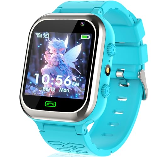 Smartwatch Kinder Telefonieren -Kinder Smartwatch mit SOS Schrittzähler Spiele Stoppuhr Wecker Touchscreen Taschenlampe Smartwatches Geburtstag für Jungen und Mädchen Geschenke (Blue) von kaacly