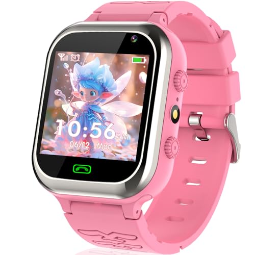 kaacly Smartwatch Kinder Telefonieren -Kinder Smartwatch mit SOS Schrittzähler Spiele Stoppuhr Wecker Touchscreen Taschenlampe Smartwatches Geburtstag für Jungen und Mädchen Geschenke (Pink) von kaacly