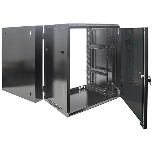 kab24® Netzwerkschrank mit Schwenkrahmen Serverschrank Wandhehäuse Netzwerk Wandschrank Wandverteiler SOHO Schrank schwarz 19 Zoll 15 HE H:77 x B:60 x T:55cm von kab24