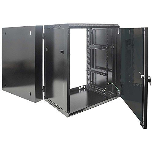 Kab24® Netzwerkschrank mit Schwenkrahmen Serverschrank Wandhehäuse Netzwerk Wandschrank Wandverteiler SOHO Schrank schwarz 19 Zoll 15 HE H:77 x B:60 x T:55cm von kab24