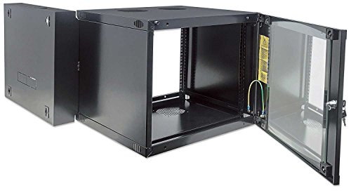 kab24® Netzwerkschrank mit Schwenkrahmen Serverschrank Wandhehäuse Netzwerk Wandschrank Wandverteiler SOHO Schrank schwarz 19 Zoll 9 HE H:46 x B:54 x T:45cm von kab24