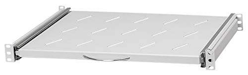 kab24® 19 Zoll ausziehbarer Fachboden 1HE grau 350mm für Strebenabstand von 34-60cm von kab24