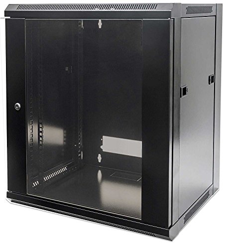 kab24® Netzwerkschrank Serverschrank Wandhehäuse Netzwerk Wandschrank Wandverteiler SOHO Schrank schwarz 19 Zoll 15 HE H:77 x B:57 x T:45cm von kab24