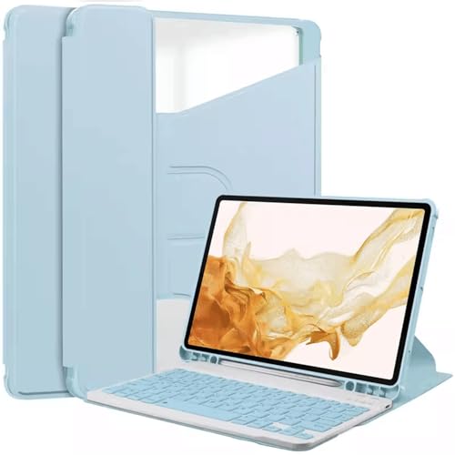 360° drehbare Tastaturhülle für Samsung Galaxy Tab S9 FE 10,9 Zoll, vertikaler Ständer, magnetische, abnehmbare Tastatur, schlankes Folio-Smart-Cover mit Tastatur, Hellblau von kaidisen