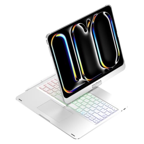 kaidisen 360° drehbare iPad Pro M4-Tastaturhülle mit Touchpad und 7-farbiger Hintergrundbeleuchtung, faltbare Tastatur mit Hintergrundbeleuchtung, 360° drehbar, silberfarben kaidisen 360° drehbare iPad Pro M4-Tastaturhülle mit Touchpad und 7-farbiger Hintergrundbeleuchtung, faltbare Tastatur mit Hintergrundbeleuchtung, 360° drehbar, silberfarben von kaidisen