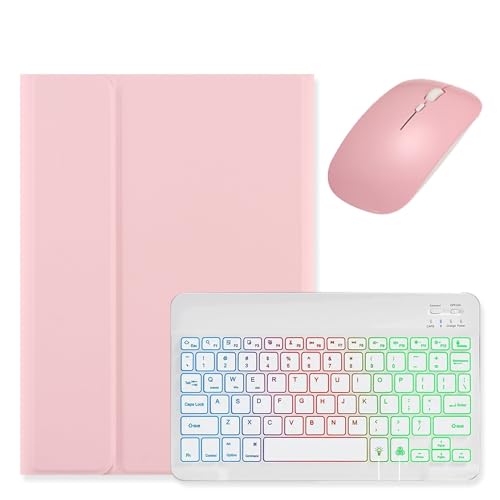 kaidisen Tastatur mit Hintergrundbeleuchtung für iPad 10. Generation, Tastaturhülle mit Maus, abnehmbare Hintergrundbeleuchtung, Farbtastaturhülle für iPad 10, Rosa + Weiß von kaidisen