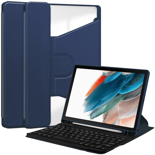kaidisen Tastaturhülle für Galaxy Tab A8 26,7 cm (10,5 Zoll), um 360 Grad drehbar, vertikaler Ständer, magnetisch, abnehmbare Tastatur, schlankes Folio, Smart-Cover mit Tastatur, Dunkelblau von kaidisen