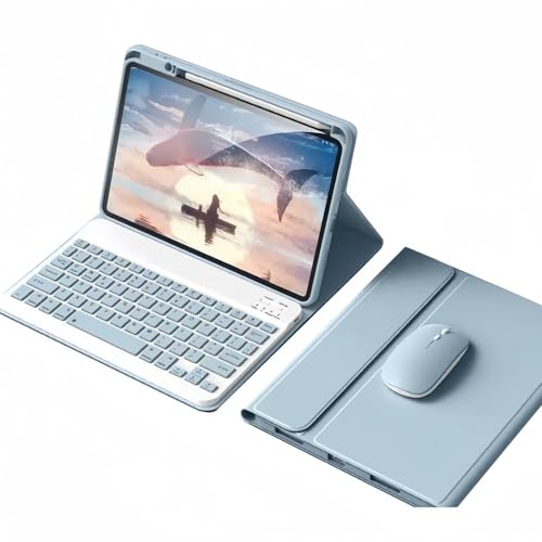 kaidisen Tastaturhülle mit Maus für iPad Mini 6. Generation (21,1 cm) 2021, abnehmbare, niedliche Tastaturhülle, unterstützt Pencil 2 Aufladen, Nebelblau von kaidisen