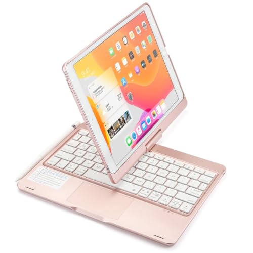 kaidisen Um 360 Grad drehbare Tastatur für iPad 9. / 8. / 7. Generation 25,9 cm (10,2 Zoll), Air 3. Generation, Pro Tastaturhülle mit Touchpad, 7-farbige Hintergrundbeleuchtung, faltbare von kaidisen