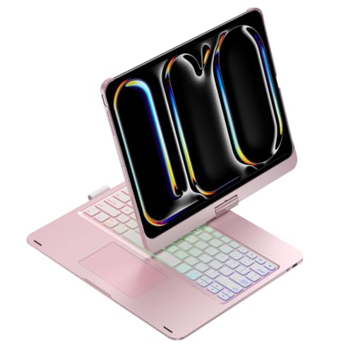 kaidisen Um 360° drehbare Tastatur, kompatibel mit iPad Pro 27,9 cm (11 Zoll) M4-Tastaturhülle mit Touchpad und 7-farbiger Hintergrundbeleuchtung, faltbare Tastatur mit Hintergrundbeleuchtung, um 360 von kaidisen
