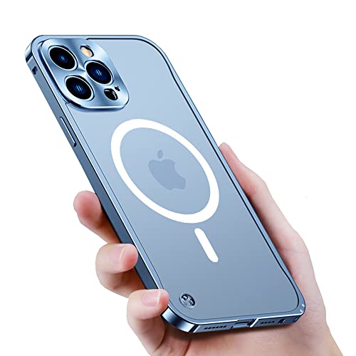 Magnetische Schutzhülle für iPhone 15 Pro, kompatibel mit MagSafe-Metall-Aluminiumlegierung, Bumper, matt, durchscheinend, Rückabdeckung mit Kameralinsenschutz und Sicherheitsschloss (blau) von kaitesi