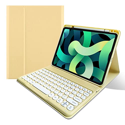 Tastatur-Schutzhülle für iPad Air 5. 4. Generation 11 Zoll – iPad Pro 11 1.,2.,3. Generation – Apple Pencil Holder Charging – kabellose abnehmbare Tastatur runde Tasten Smart Folio iPad Cover (gelb) von kaitesi