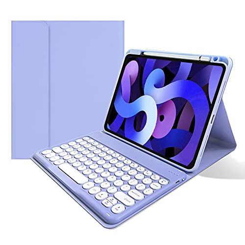 Tastaturhülle für iPad 10. Generation 27,7 cm (10,9 Zoll), runde Tastenfarbe, abnehmbare Bluetooth-Tastatur und Stifthalter, für iPad 10 2022, 10,9 Zoll (27,7 cm), Lila von kaitesi