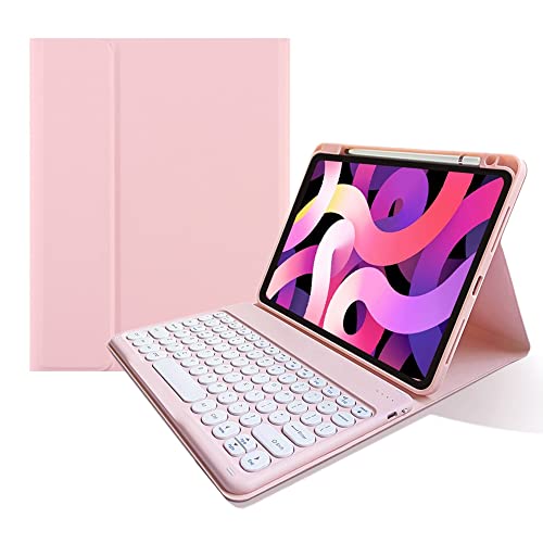 Tastaturhülle für iPad 10. Generation 27,7 cm (10,9 Zoll), runde Tastenfarbe, abnehmbare Bluetooth-Tastatur und Stifthalter, für iPad 10 2022 10,9 Zoll (27,7 cm), Hellrosa von kaitesi