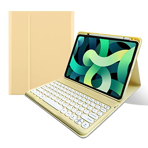 Tastaturhülle für iPad 10.2 Zoll 9. 8. 7. Generation, runde Tastenfarbe, abnehmbare Bluetooth-Tastatur und Stifthalter, für iPad 10.2 Zoll,iPad Air 10.5 Zoll (3. Generation)/iPad Pro 10.5 Zoll (gelb) von kaitesi